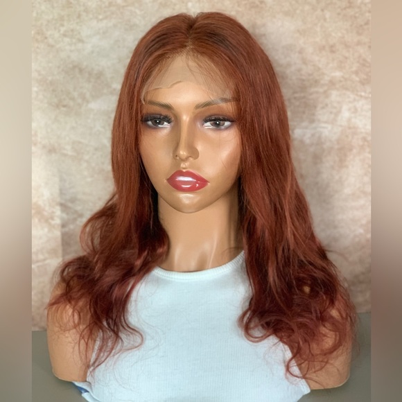 Human Hair Copper Red Bodywave Lace Closure Wig - Picture 4 of 15